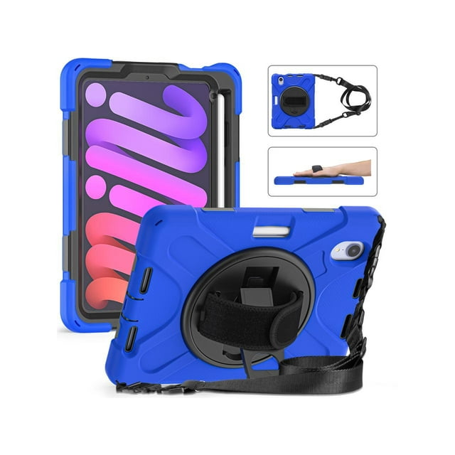 Case for iPad Mini 6 2021 (6th Generation) with Pencil Holder / 360 Rotation Stand / Hand Strap and Shoulder Strap Rugged Shockproof Cover for iPad Mini 6th Gen 8.3 Inch