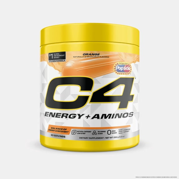 C4 Energy   Aminos Pre Workout Powder, 5g BCAAs & EAAs, Zero Sugar, Orange Popsicle, 30 Servings
