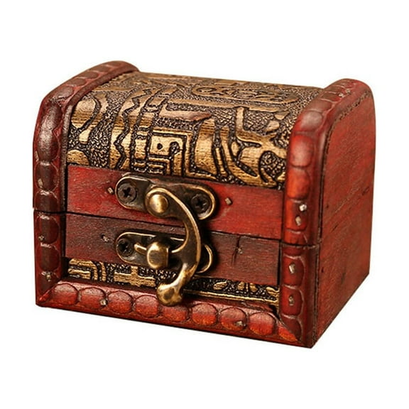 Coollooc Vintage Treasure Chest Box, Small Jewelry Box with Metal Lock Vintage Style Trunks for Jewelry Keepsakes Pirate Keepsakes Box for Kids Gifts Photography Props