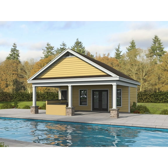 763-229: Pool house Country 0 Bed, 1 Bath Luxury Home Plan, 229 Sq Ft: Full Blueprints with License to Build by Home Plan Marketplace - Lesuto