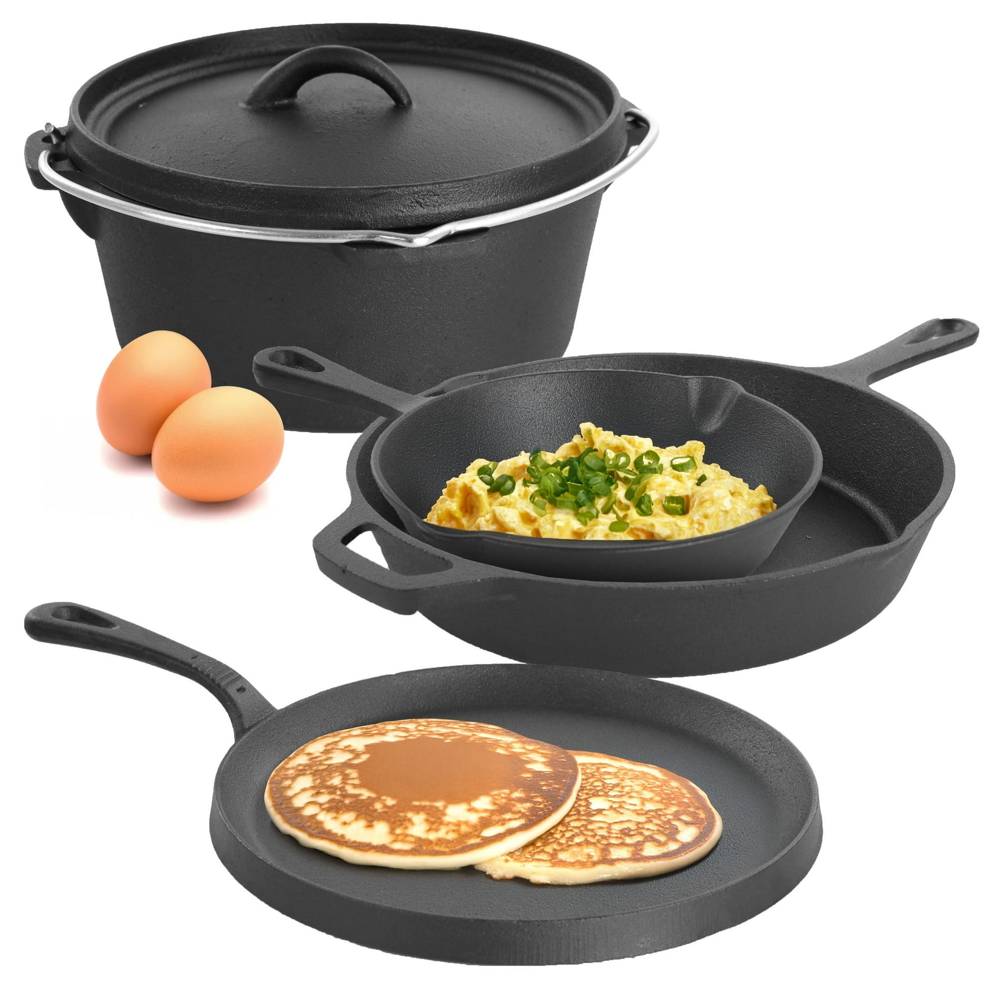 MegaChef Pre-Seasoned Cast Iron 5-Piece Kitchen Cookware Set Pots and Pans