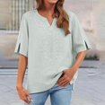 thumbnail image 2 of SBYOJLPB Short-sleeved Top for Women Linen Embroidered Top Vintage Loose-fitting Embroidered V-Neck T-shirt Top/shirt, 2 of 8