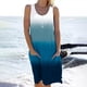thumbnail image 2 of Vestido informal de verano para mujer, sin mangas, hasta la rodilla, plisado, con estampado de bolsillo Pompotops  ghjkhdj3666, 2 of 5