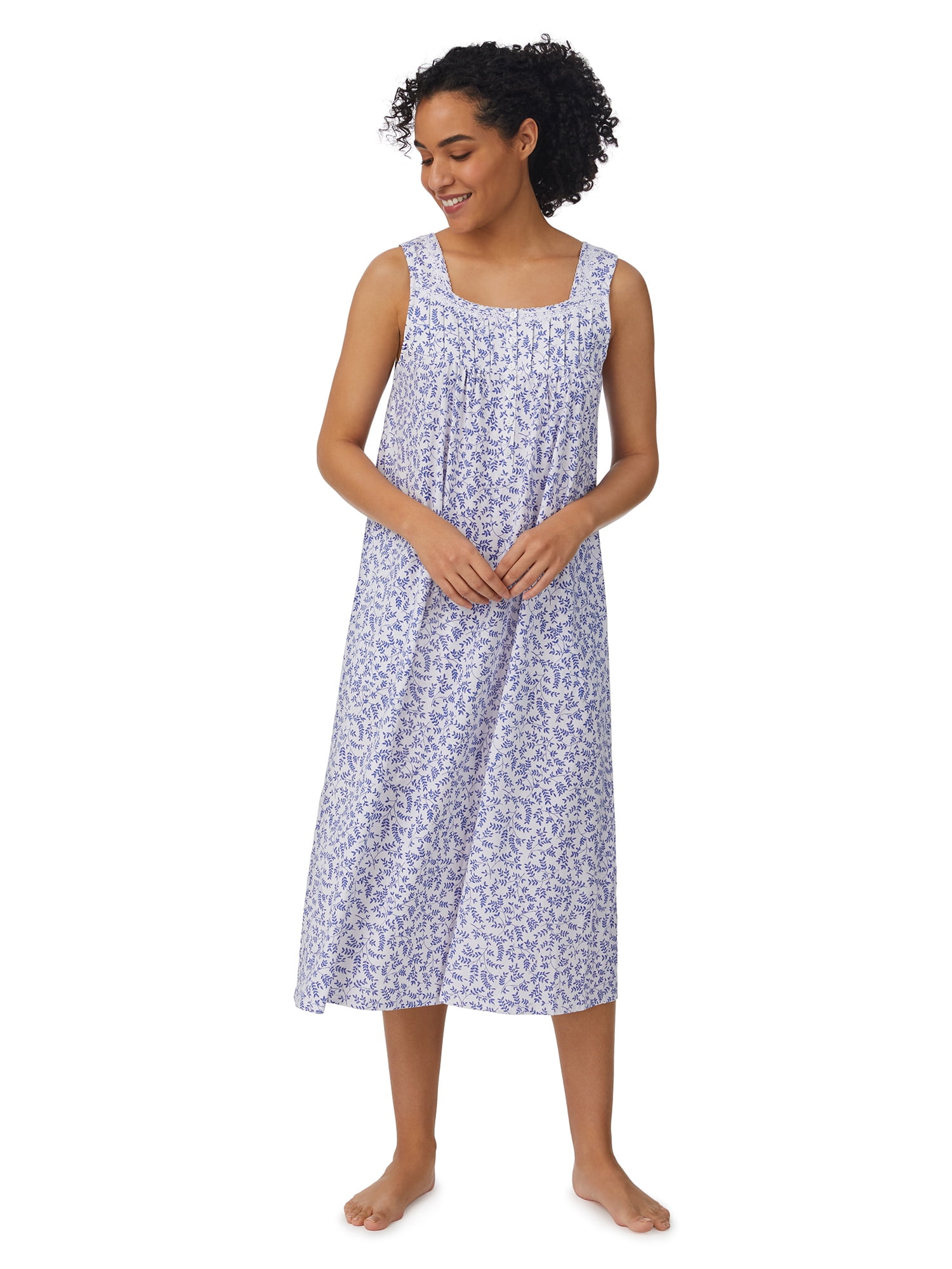 Aria Women's Sleeveless Long 100% Cotton Nightgown in 46", Sizes XS to 5X