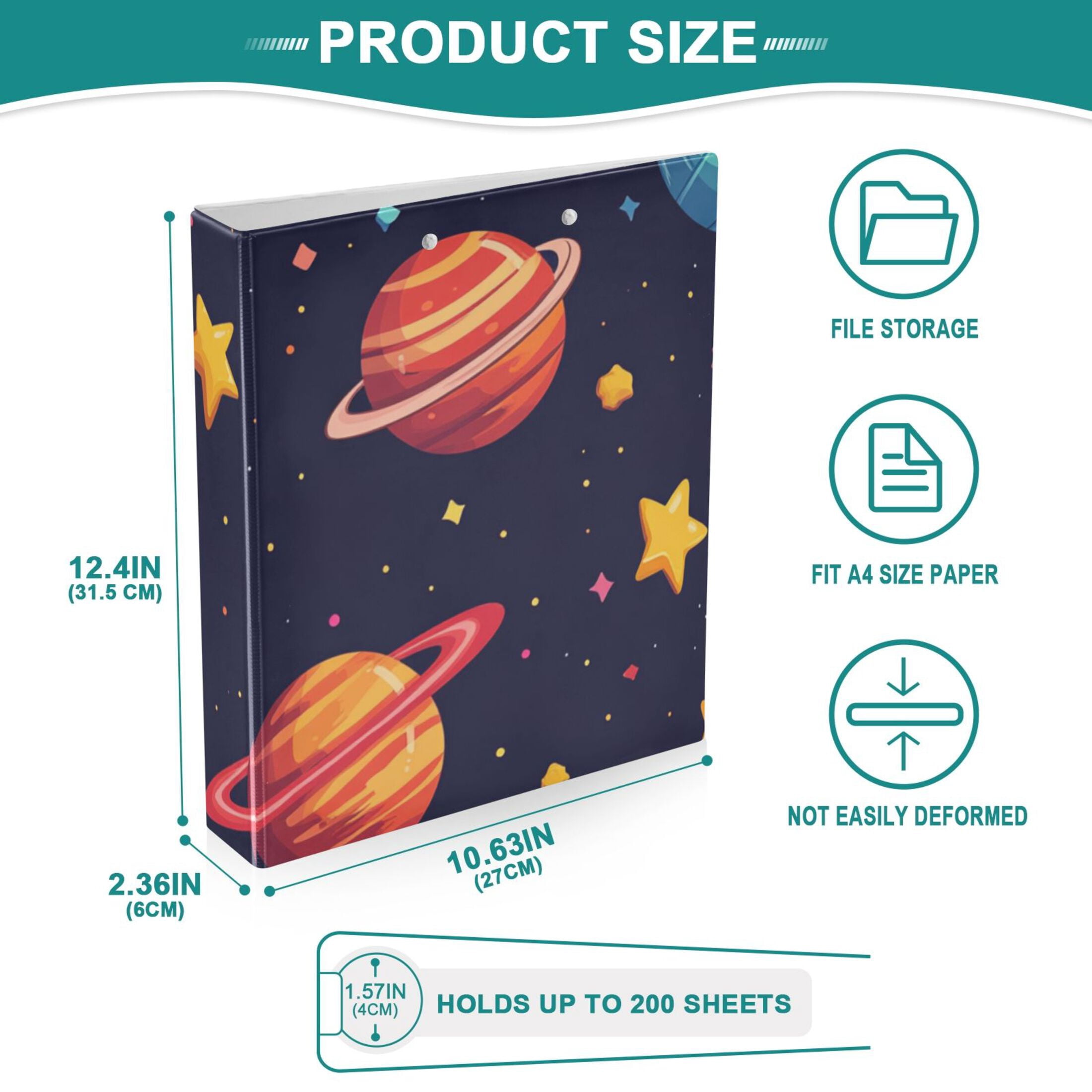 Planets and Stars 3 Ring Binders 1.5 inch Hardcover File Folders with Interior Pockets A4 Size Organizer for School Office Hospital