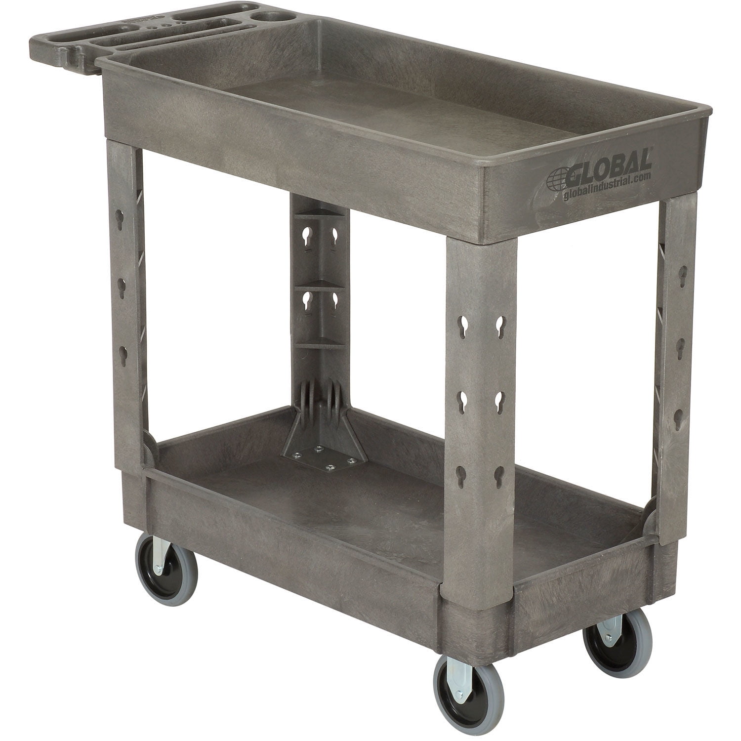 Plastic 2 Shelf Tray Service & Utility Cart, 38” x 171/2”, 5" Rubber