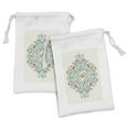 thumbnail image 1 of Floral Fabric Pouch Set of 2, Eastern Style Blossoming Flowers and Leaves Delicate Strokes Vibes, Small Drawstring Bag for Toiletries Masks and Favors, 9" x 6", Teal and Multicolor, by Ambesonne, 1 of 2