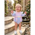 thumbnail image 5 of Cjfdfy Newborn Baby Girl Christian Romper Dress Jesus Loves Me Ruffle Embroidery Long Sleeve Striped Bow Jumpsuit Little Baby Cute Holiday Fall Winter Clothes 0-18M, 5 of 9