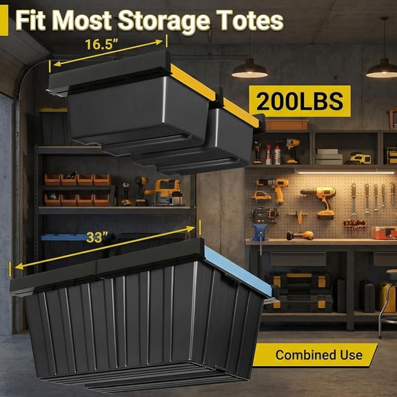 Overhead Garage Storage Rack, 3-Rail Ceiling System for Heavy Totes, Metal Organizer to  Floor Space