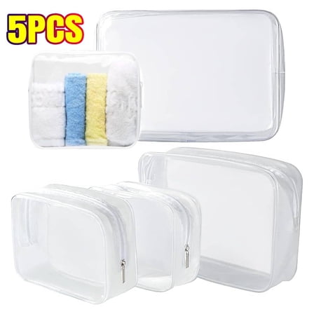 Clear Toiletry Bags, 5 PACK TSA Approved - Plastic Zippered Cosmetic Pouches, Travel Makeup Organizer for Vacation & Bathroom