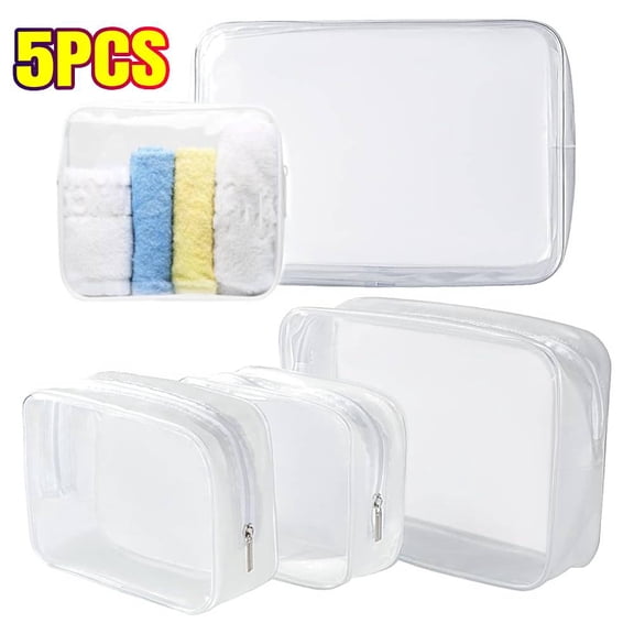 Clear Toiletry Bags, 5 PACK TSA Approved - Plastic Zippered Cosmetic Pouches, Travel Makeup Organizer for Vacation & Bathroom