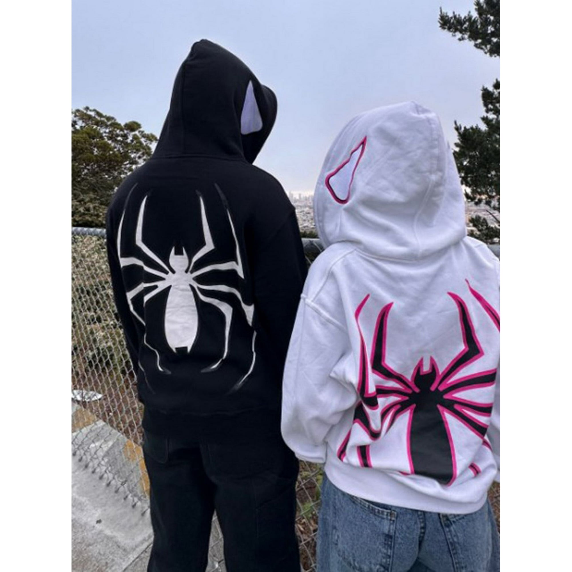 Full Zip Up Spider Hoodie Women Men Streetwear Harajuku Graphic