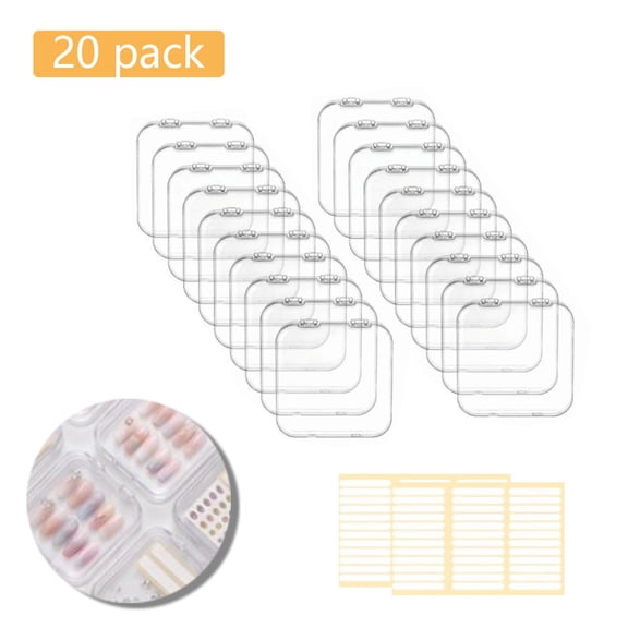 20 Pack Clear Press On Nail Storage Boxes, 2.9 Inch False Nail Display Case with Double Sided Tape, Transparent Organizer for Manicure Salon and Home
