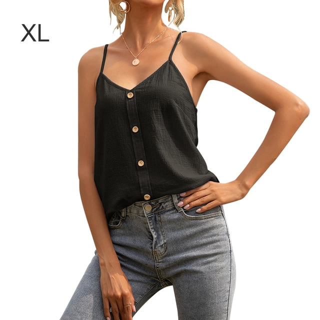 Chaleco de mujer Camiseta transpirable de color sólido Camiseta suelta de verano para niña, Negro, XL Scienceny AP001244-08