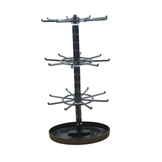 Soporte giratorio para exhibición de joyas, soporte para pulseras, torre para pendientes, soporte giratorio colgante. Negro de 3 niveles