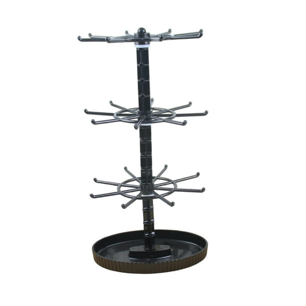 Soporte giratorio para joyas, torre para pendientes para mujer, estante de almacenamiento giratorio para joyas Negro de 3 niveles