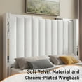 thumbnail image 6 of Merluxy King Size Bed Frame with 58" Tall Headboard, Velvet Upholstered Platform Bed with Channel Tufted Wingback Headboard and Plating Trim, Cream, 6 of 9