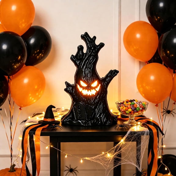 Halloween Village,Halloween Tree, Scary Halloween Decorations Night Light,Lightweight Tabletop Decor, Village Statue Haunted House