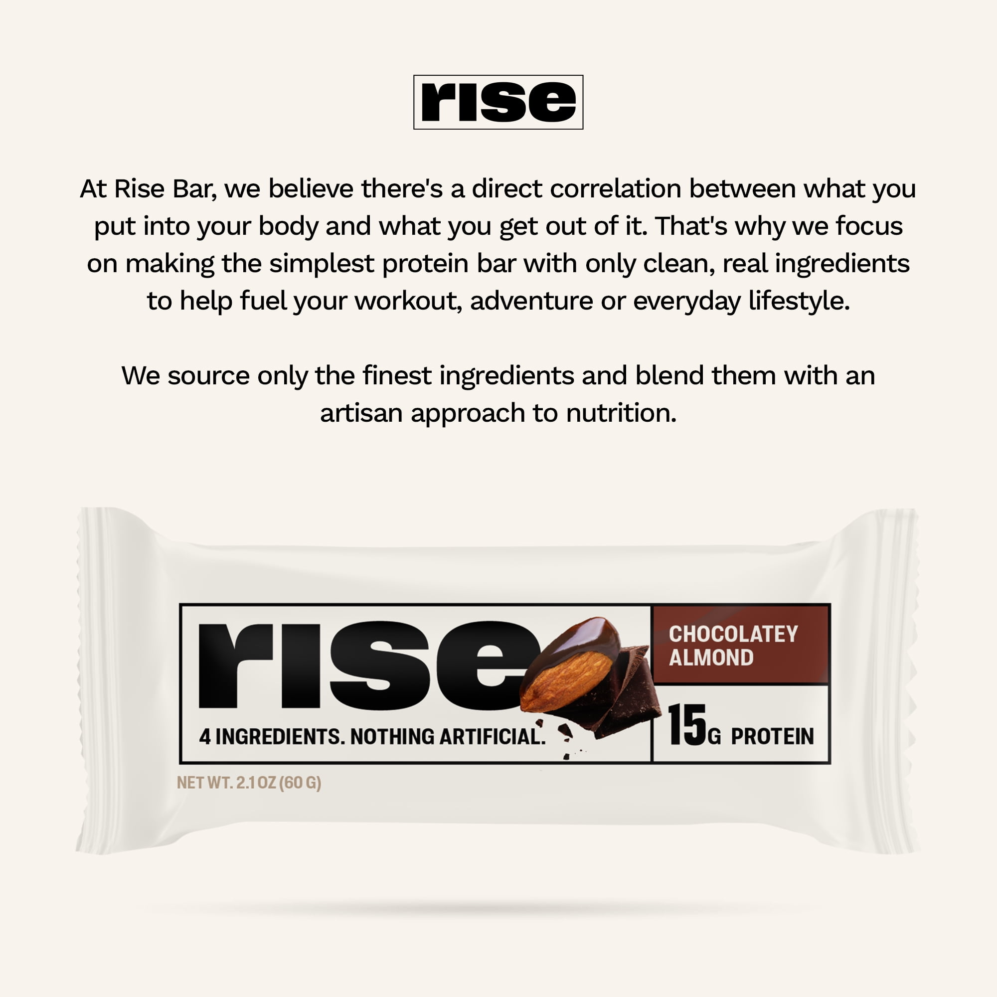 Rise Whey Protein Bars - Chocolatey Almond | Breakfast Bar & Protein Snack 15g Protein 5g Fiber Just 4 Whole Food Ingredients Gluten-Free Soy Free (12 Count)