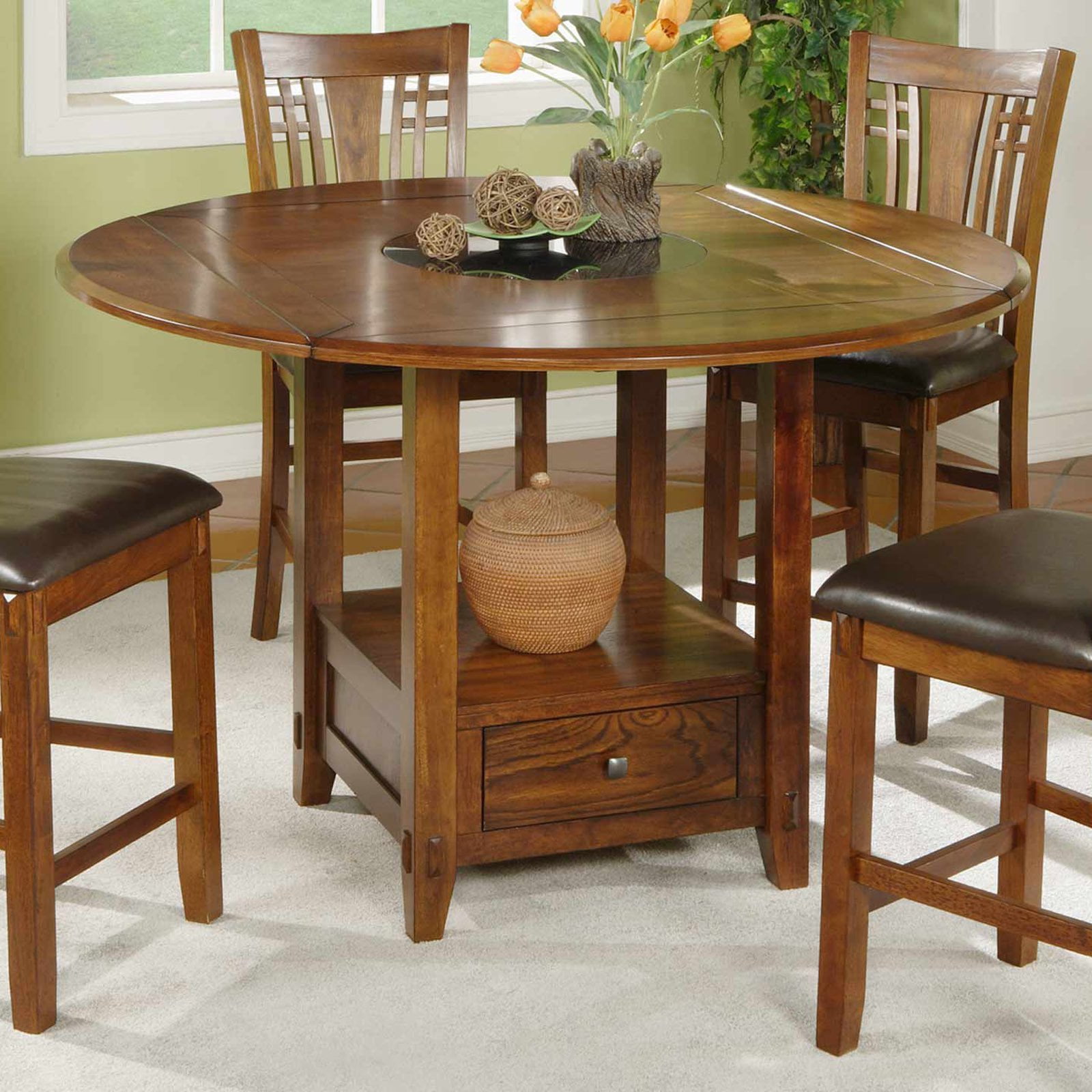 Winners Only Zahara Round Counter Height Dining Table With Granite Lazy Susan