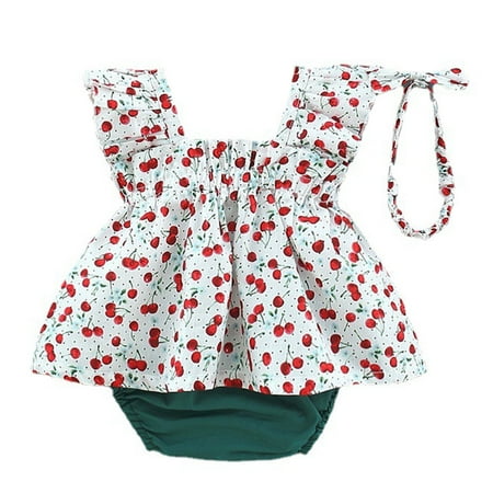 

Toddler Girls Bodysuits Ruffle Trim Floral Printed Sleeveless Short Sleeve Headband Set Daily Kids Children Infant Clothes Cartoon Trendy Soft Cute Outwear Streetwear Spring Summer Rompers Jumpsuits