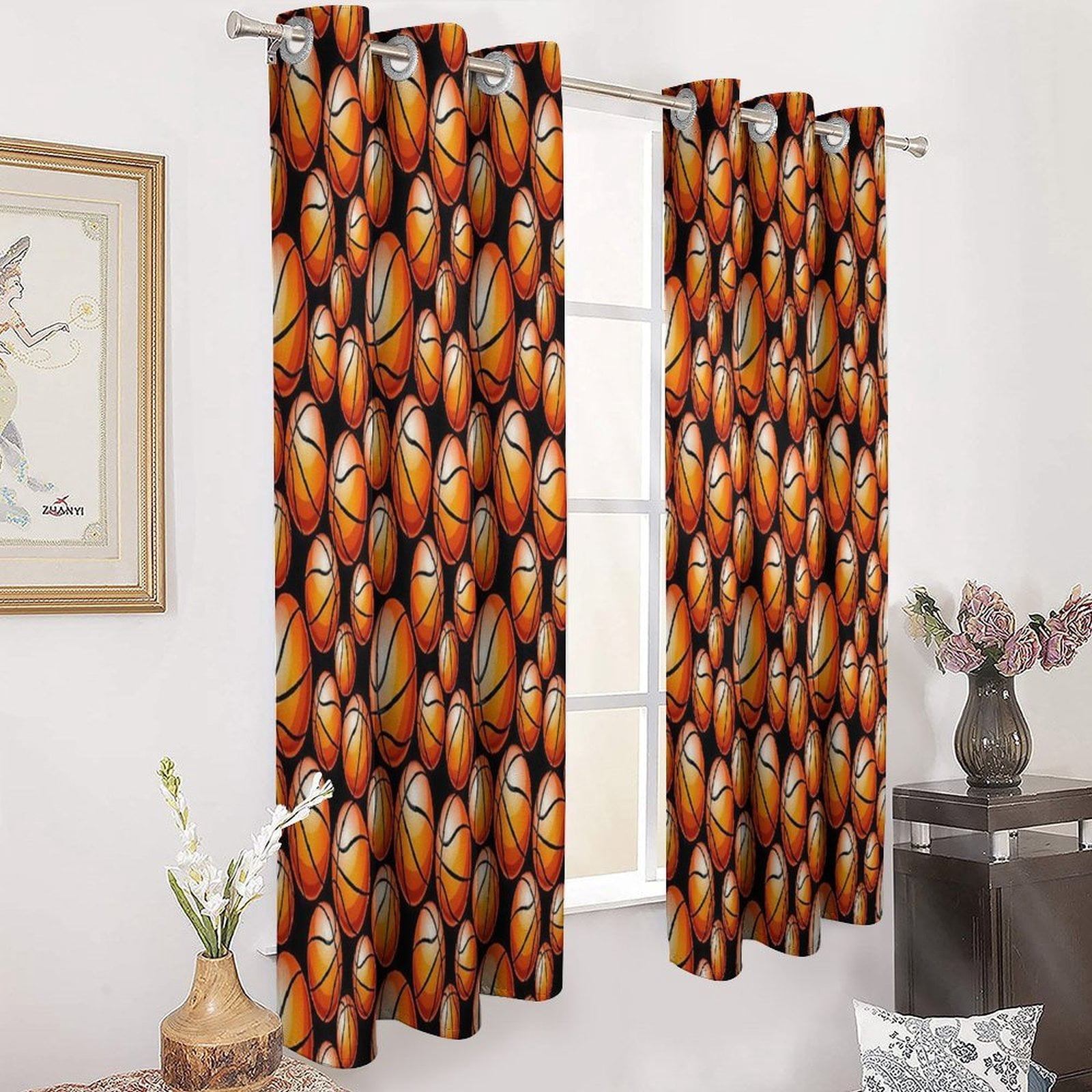 Basketball Study Room Living Kitchen Bedroom For Blackout Curtain Printed 2 Panels