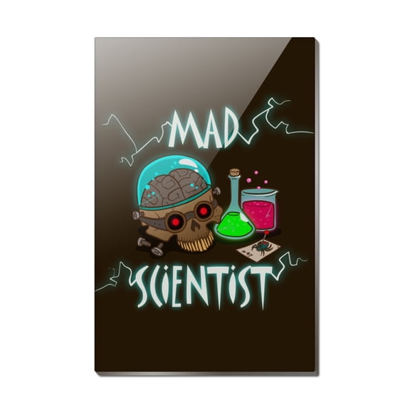 Mad Scientist with Beakers Brain Rectangle Acrylic Fridge Refrigerator Magnet