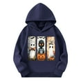 thumbnail image 5 of CYRBOKO Girls Fleece Sweatshirts, Pumpkin Printed Long Sleeve Hooded Holiday Halloween Tops Navy Size 5-6 T, 5 of 6