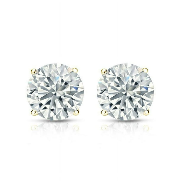 Aros Solitarios de Moissanita JeenMata 1 Quilate Baño de Oro Amarillo de 18 K sobre Plata