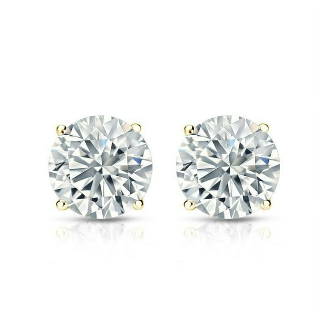 Aros Solitarios de Moissanita JeenMata 1 Quilate Baño de Oro Amarillo de 18 K sobre Plata
