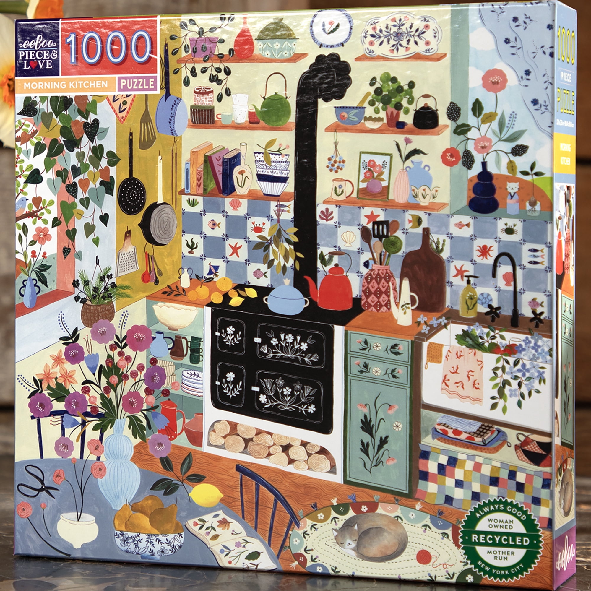 eeBoo Piece & Love: Morning Kitchen - 1000 Piece Puzzle - Adult Square Jigsaw, 23x23", Includes Image Reference Insert, Glossy High-Quality Pieces