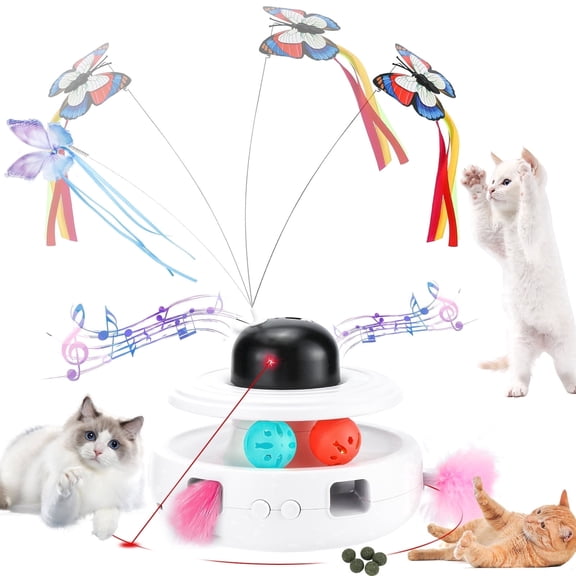 Automatic Cat Toy with Laser, Rotating Butterfly & Track Balls, Interactive Pet Enrichment