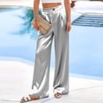 thumbnail image 5 of Palazzo Pants for Women Satin Wide Leg Plicated Silky Pull on Party Dress Casual Pant Trouser Gray L, 5 of 5