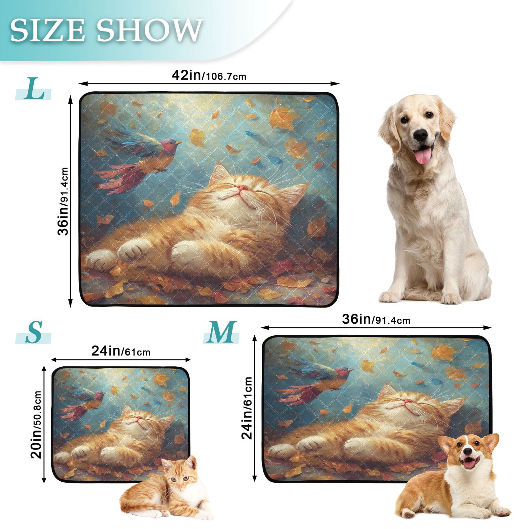 Qxltty Orange Cat Leaf Fall Cat litter Pads Pet Set of 3 Diaper Mats Center Anti-leakage Layer Absorbent Soft and Comfortable