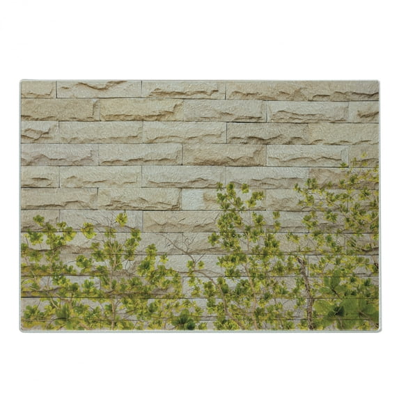 Brick Wall Cutting Board, Ground Creepy Climbing Wood Ivy Plant Leaf on Brick Wall Nature Flower Invasion, Decorative Tempered Glass Cutting and Serving Board, Small Size, Green White, by Ambesonne