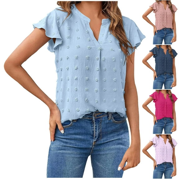 Ahuyic Short Sleeve Shirts for Women,Summer Plus Size for Women,Fashion Women's Summer V-Neck Solid Short Sleeve Sexy Top Blouse