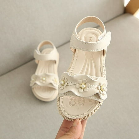 

DancePeanut Kids Elegant Flower Beach Sandals Summer Shoes For Girls Children Hook & Loop Princess Shoes Size 21-30