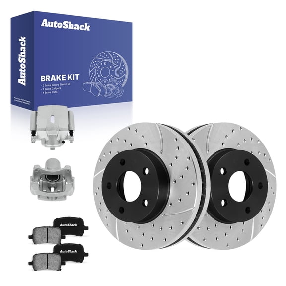 AutoShack Front Vented Drilled & Slotted E-Coated Brake Rotors   Ceramic Pads   Calipers 8-PC Brake Kit Replacement for 2004-2008 Chevrolet Malibu 2006-2007 Pontiac G6 ShadowGuard 10.86" (275.8 mm)