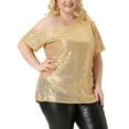 thumbnail image 4 of Unique Bargains Women's Plus Size Sequin Top Sparkly One Shoulder Party Tops 2X Gold, 4 of 6