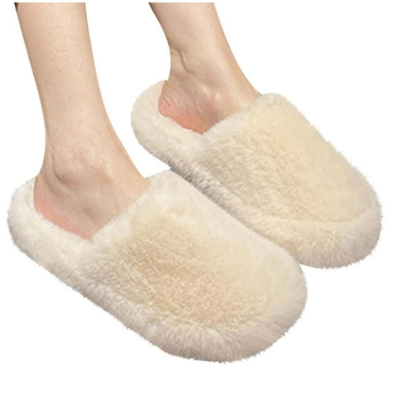 CHUMUD Women's Fuzzy Slip-on Slippers Warm Cozy Soft Lightweight Memory Foam Indoor House Shoes Trendy Household Slippers
