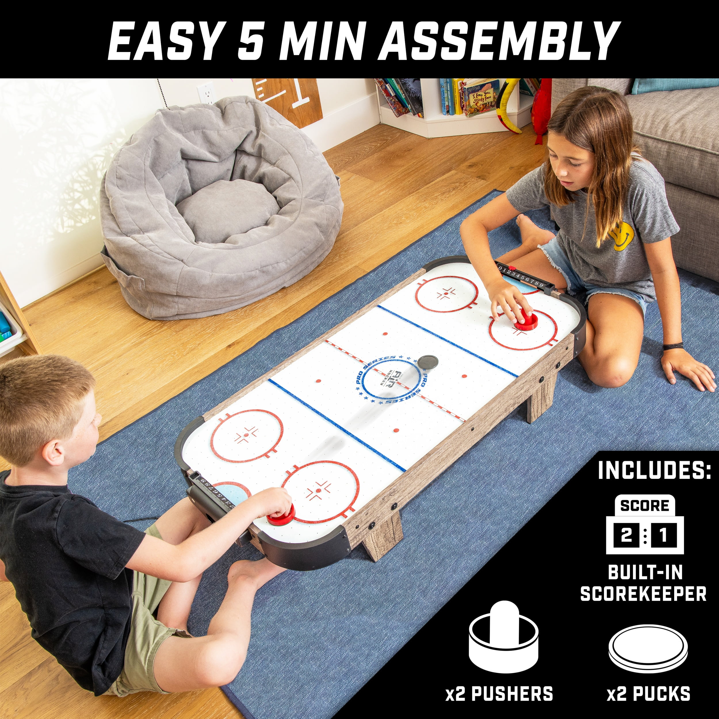 GoSports 40 Inch Table Top Air Hockey Game for Kids-AC Powered Motor - Oak