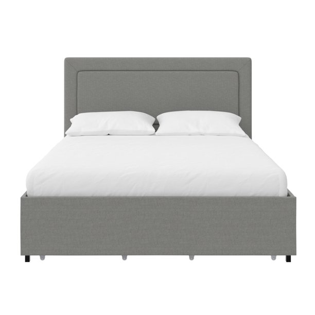 RealRooms Alden Upholstered Bed with Storage Drawers, Full Size, Gray
