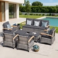 thumbnail image 2 of MEISSALIVVE 8 Pieces Outdoor Patio Furniture Sets, Wicker Patio Conversation Sets with 2 Wood Armrests Swivel Glide Chairs,2 Single Chairs, 3-seat Sofa and Coffee Table(Beige), 2 of 9