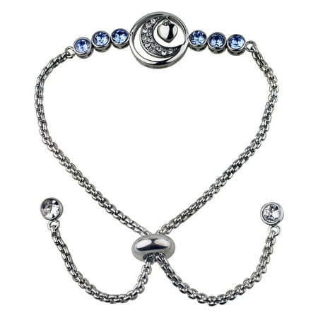 Sterling Silver Crystal Cherries Sterling Silver Plate Moon Heart & Blue Crystal Adjustable Bracelet W/ Clear Crystal End ()