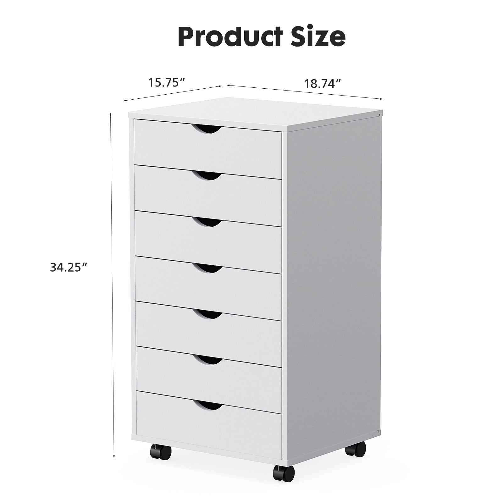 JOINSUN 7-Drawer Dresser, Wood Storage File Cabinet with Wheels and Drawer Organizer for Bedroom Closet, White