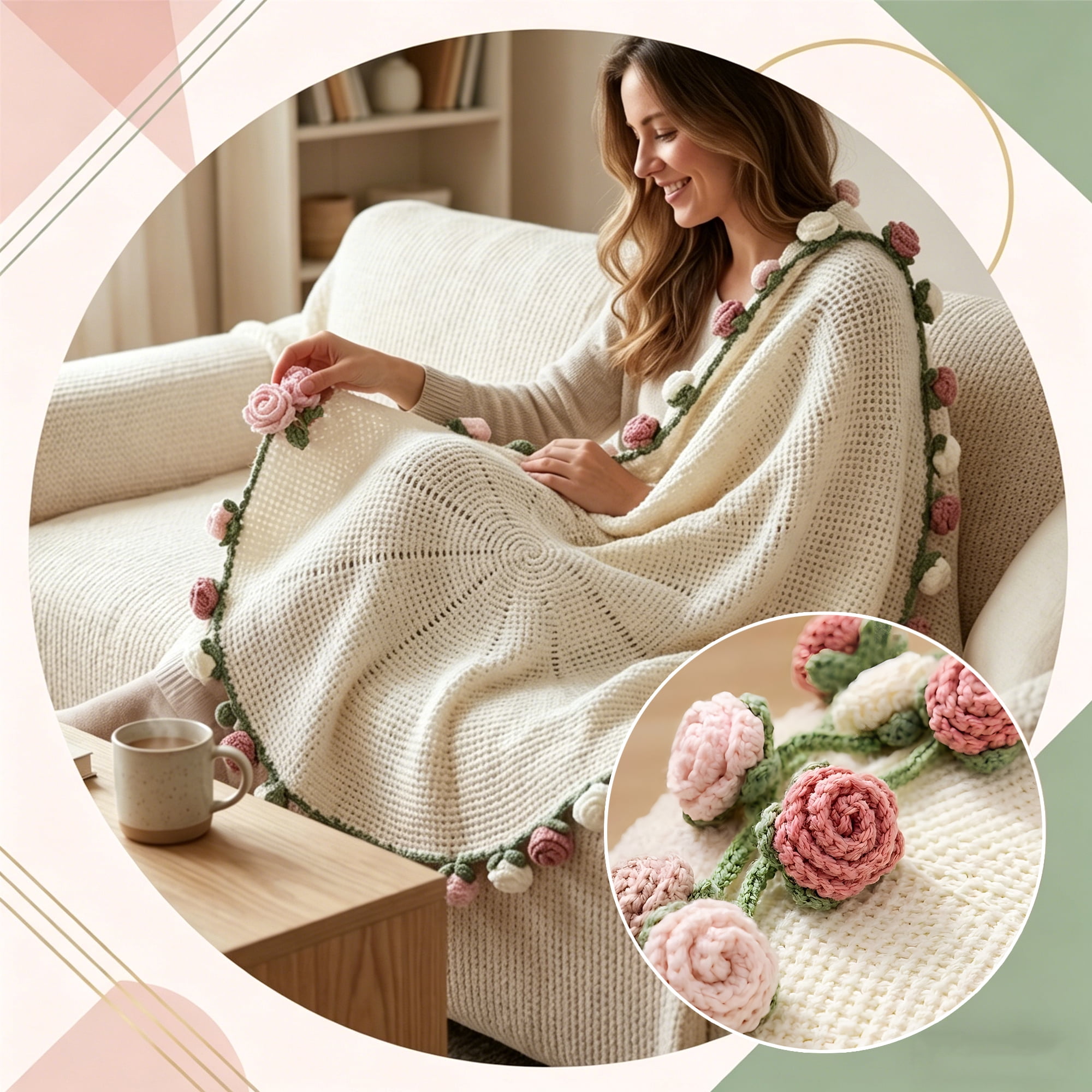 Hyindoor 38" Rose Flower Bouquet Blanket, Soft and Lightweight 3 Color Rose Knitted Throw Blankets Gifts for Birthday Wedding Mother's Day Valentine’s Day Christmas Home Decor