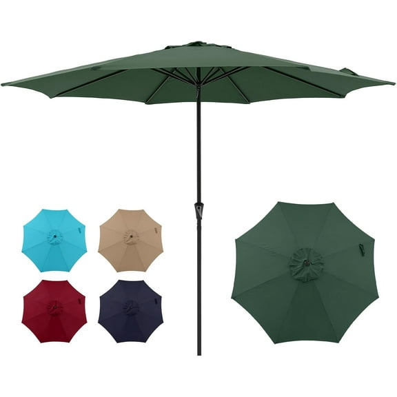 YEXJ 11' Patio Umbrella, Outdoor Table Market Large Umbrella with 8 Steel Ribs and Crank, Dark Green
