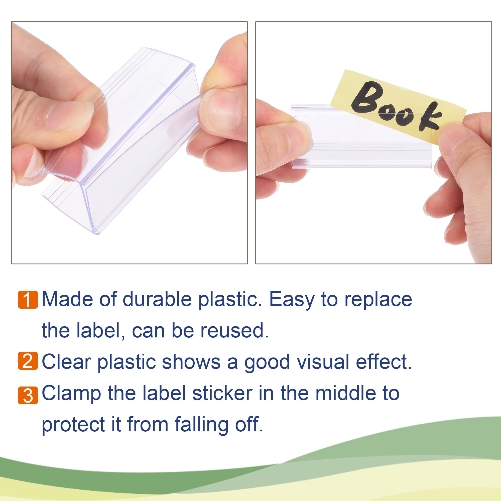 Buy Uxcell 60x28mm Clear Blue Plastic Label Holder Clip on Shelf, 30