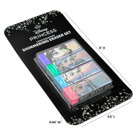 Disney Princess 4 Pack Shimmer Erasers, with Jasmine, Ariel, Cinderella & Rapunzel