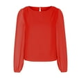 thumbnail image 1 of Timegard Womens Tops Chiffon Puff Long Sleeve Crewneck Ruched Back Button Tee Shirts Casual Loose Tops, 1 of 4